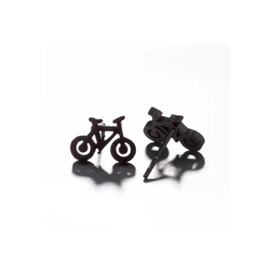 Gading® Oorknopjes - RVS dames Oorknoppen met fiets zwart-10mm*7mm