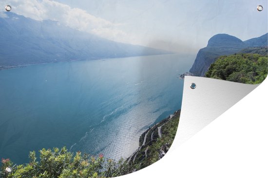 Photo aérienne des rives du lac de Garde affiche de jardin 90x60 cm - Toile de jardin / Toile d'extérieur / Peintures d'extérieur (décoration de jardin)