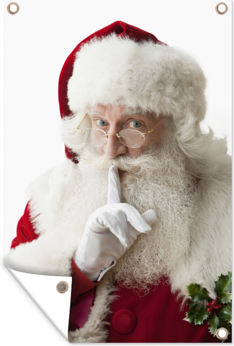 Tuindecoratie De kerstman met de vinger op zijn mond - 40x60 cm - Tuinposter - Tuindoek - Buitenposter Tuindecoratie De kerstman met de vinger op zijn mond - 40x60 cm - Tuinposter - Tuindoek - Buitenposter - Image 1
