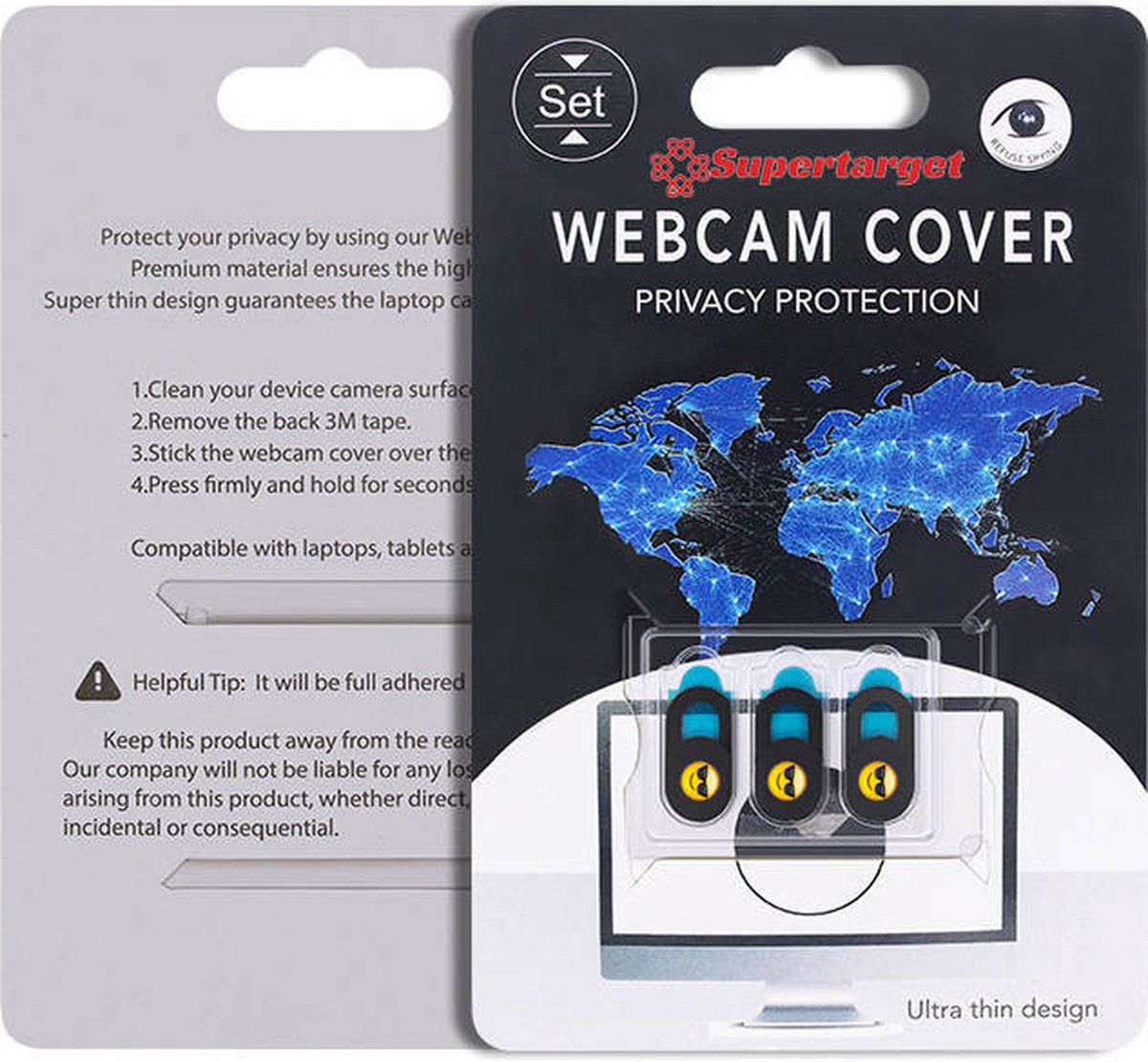 PRO Webcam cover met Emoji – Unieke webcam schuifjes in Nederland met Emoji - 3 stuks zwart – Webcamcover – Privacy beschermer – Geschikt voor Tablets, Laptops (Macbooks) en Smartphones