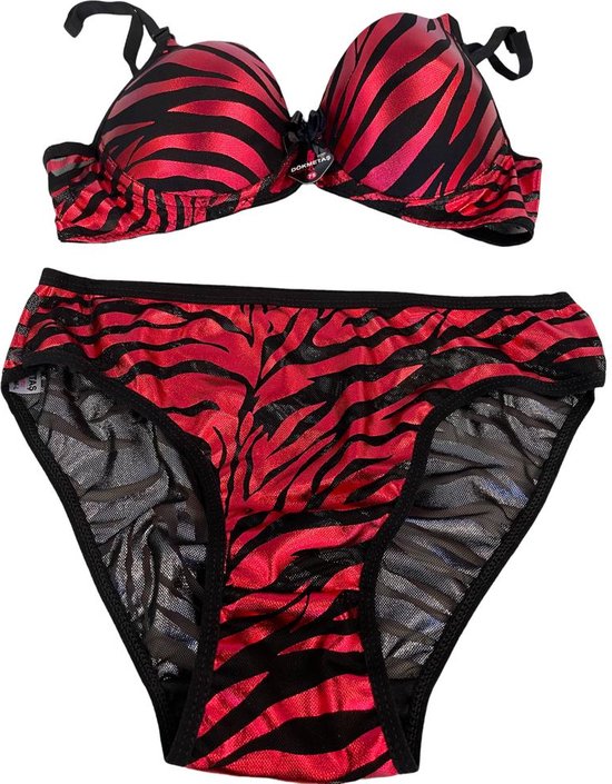 Ensemble Lingerie 2 pièces - Ensemble soutien-gorge rembourré à armatures - Ensemble soutien-gorge Push-up - Imprimé zèbre rouge - Taille 80B