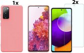 Hoesje Geschikt Voor Samsung Galaxy A02s Hoesje Soft Nano Silicone Backcover Gel Roze Met 2x Glazen Screenprotector