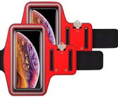 Lot de 2 brassards de Sport pour Apple iPhone 13 Pro Max / 12 Pro Max / 11 Pro Max avec bande élastique réglable et porte-clés pour housse de course - Bande de sport de Marche - Rouge