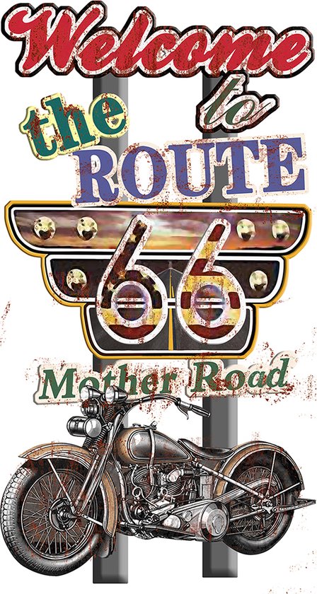 Clayre & Eef Tekstbord 42x79 cm Bruin Ijzer Motor Route 66 Wandbord