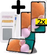 Hoesje Geschikt voor Samsung A13 4G Hoesje Book Case Hoes Wallet Cover Met 2x Screenprotector - Hoes Geschikt voor Samsung Galaxy A13 4G Hoesje Bookcase Hoes - Wit