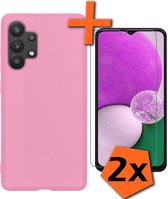 Hoesje Geschikt voor Samsung A13 4G Hoesje Siliconen Cover Case Met 2x Screenprotector - Hoes Geschikt voor Samsung Galaxy A13 4G Hoes Back Case - Lichtroze