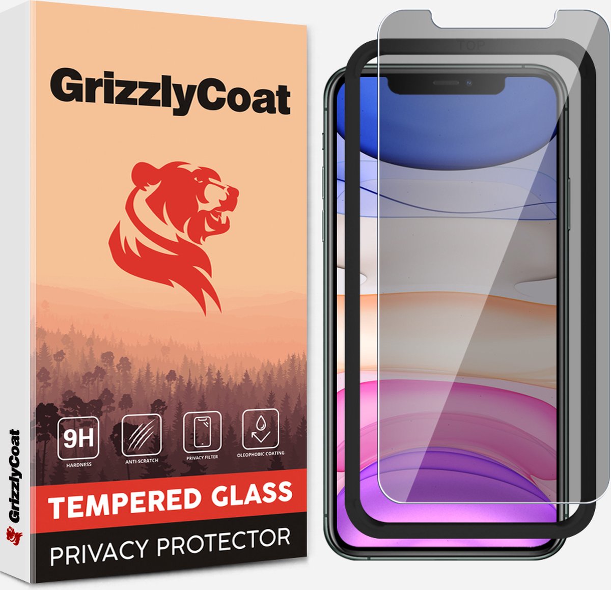 GrizzlyCoat Easy Fit AntiSpy Screenprotector geschikt voor Apple iPhone XS Glazen Screenprotector Privacy - Case Friendly + Installatie Frame