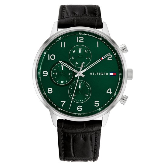 Tommy Hilfiger TH1791985 Horloge Heren Staal Band Leer Zwart 44mm Tommy Hilfiger TH1791985 Horloge Heren Staal Band Leer Zwart 44mm