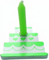 verjaardagskaars in taart 7 x 6,3 cm wax/hout groen/wit