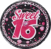 feestbordenset 16 jaar 22,8 cm papier roze/zwart 8-delig