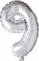 folieballon cijfer '9' 40 cm zilver