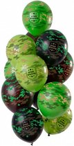 ballonnen Happy Birthday 30cm latex groen/bruin 12 stuks