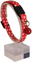 Verstelbare Rood & Wit Poot Gedessineerd Zachte Textuur Kattenhalsband Met Veiligheidsslot en rammelaar 22-30 cm