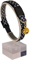 Verstelbare Zwart & Wit Polka Dot Gedessineerd Zachte Textuur Kattenhalsband Met Veiligheidsslot en rammelaar 22-30 cm