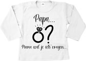 Shirt kind-trouwen-aanzoek-papa...mama wil je iets vragen-wit-zwart-Maat 104