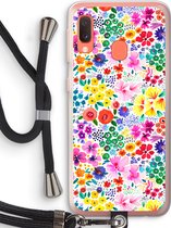 Case Company® - Samsung Galaxy A20e hoesje met Koord - Little Flowers - Telefoonhoesje met Zwart Koord - Bescherming aan alle Kanten en Over de Schermrand