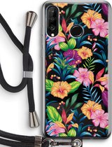 Case Company® - Huawei P30 Lite hoesje met Koord - Tropisch 2 - Telefoonhoesje met Zwart Koord - Bescherming aan alle Kanten en Over de Schermrand