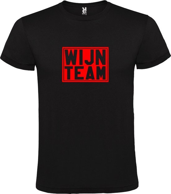 Zwart T shirt met print van " Wijn Team " print Rood size S