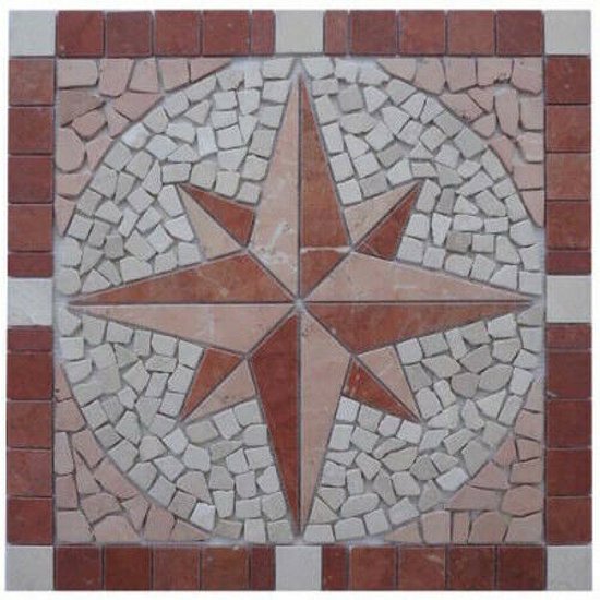 Mozaiek tegel 072 - Marmer windroos - 60 x 60cm rood creme - 8mm dik