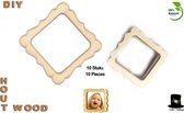 Bob Online ™ - 10 Stuks - Vierkant Houten Fotolijsten (Vierkante Vorm) - Natuurlijke Houten Craft Vierkant Fotolijst – Square Wooden Craft DIY Frames – Scrapbooking en Kaarten Make