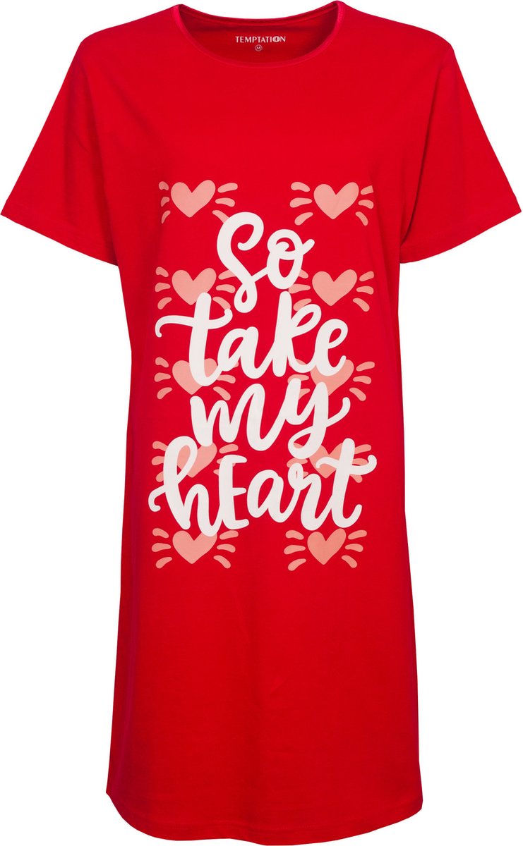 Temptation Dames Nachthemd - Bigshirt - So take my heart Tekst - Rood