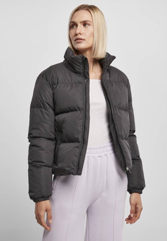 Urban Classics - Ladies Short Peached Puffer Jacket black Gewatteerd jack - L - Zwart