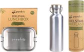 Pandoo RVS thermosfles - Enkelwandig + Pandoo RVS lunchbox - 800 ml