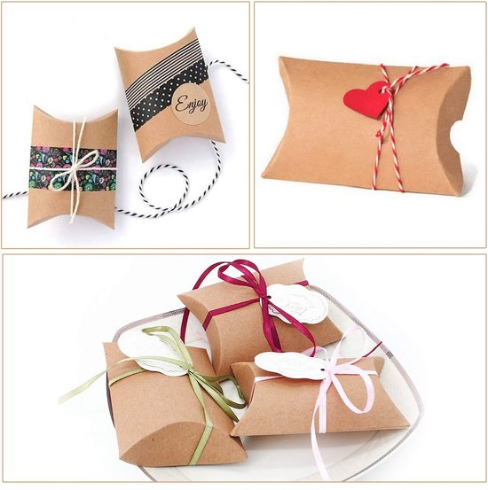 120PCS Petite boîte cadeau, sacs en papier Kraft , boîte cadeau avec  autocollant de