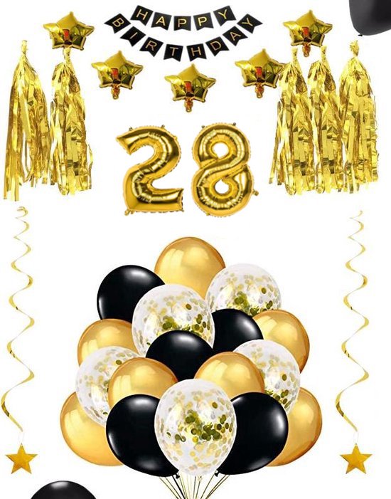 28 jaar verjaardag feest pakket Versiering Ballonnen voor feest 28 jaar. Ballonnen slingers sterren opblaasbare cijfers 28