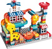 Knikkerbaan & Knikkers 213 delig met 2 Bouwplaten - Het zonnehuis van de Giraffe - Baanelementenset - Bouwblokken Voordeelverpakking - Bouwstenen compatibel met Duplo - Grote Bouws