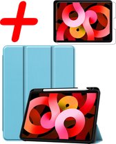 iPad Air 5 2022 Hoes Met Screenprotector Licht Blauw - iPad Air 5 2022 Hoesje Uitsparing Apple Pencil Hard Cover Licht Blauw - iPad Air 5 2022 Bookcase Hoes Licht Blauw