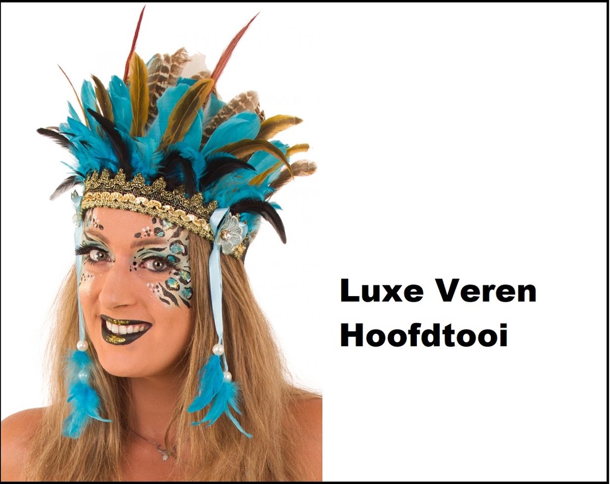 voldoende Noodlottig Cadeau Luxe Veren Hoofdtooi blauw/ bruin - Festival Carnaval Thema feest tooi  party luxe | bol.com