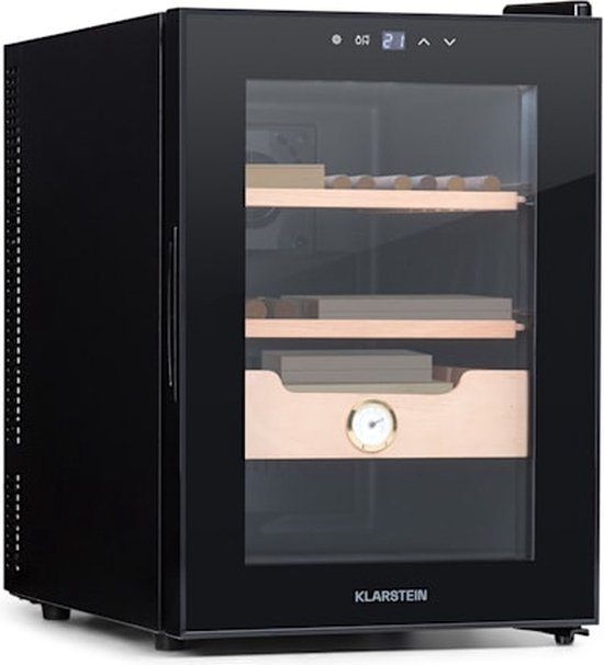 Klarstein Solve - Mini-Kühlschrank, Minibar, thermoelektrisches Kühlsystem, 48 Liter Fassungsvermögen, mechanischer Drehregler, Kühlung: 0 bis 10 °C, schwarz/bunt