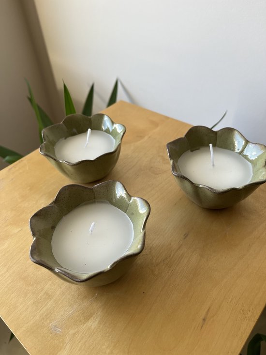 Lotus Flower Candles - 9 Home Decor Green Ceramic Candle Cups - SilverNile Goods