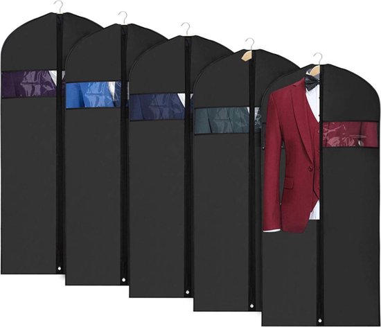 5x XL duurzame kledinghoes met rits - Doorkijk - 60x150 cm - Zwart