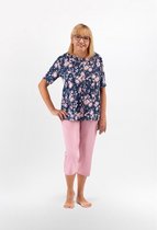 Martel Maria dames pyjama korte mouwen- 100% katoen-  marineblauw met  bloemenprint L