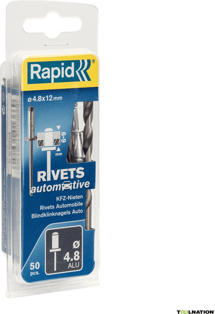 Rapid Automotive blindklinknagels Ø4,8 x 12 mm, 50 stuks + boor