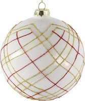 kerstbal Mazie 10 cm glas wit/goud/rood