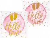 servetten Hello Girl! meisjes papier wit/roze 12 stuks