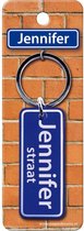 sleutelhanger straatnaam Jennifer 9 cm staal blauw