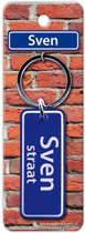 sleutelhanger straatnaam Sven 9 cm staal blauw