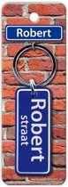 sleutelhanger straatnaam Robert 9 cm staal blauw