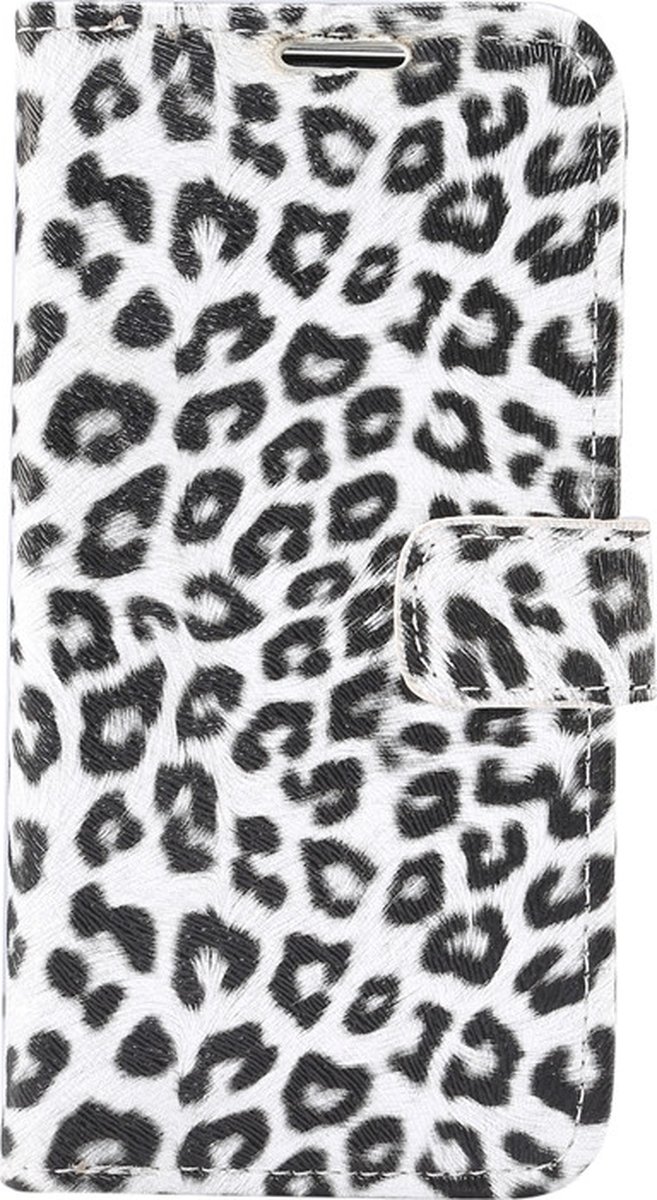 Mobigear Telefoonhoesje geschikt voor Apple iPhone 12 Hoesje | Mobigear Leopard Bookcase Portemonnee | Pasjeshouder voor 2 Pasjes | Telefoonhoesje voor Pinpas / OV Kaart / Rijbewijs - Wit