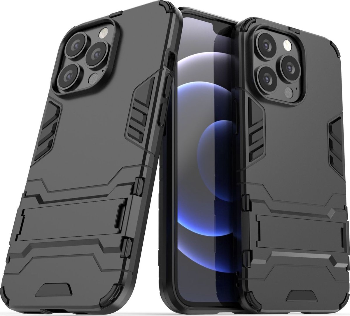 Mobigear Hoesje geschikt voor Apple iPhone 13 Pro Telefoonhoesje Hardcase | Mobigear Armor Stand Backcover Shockproof met Standaard | Schokbestendig iPhone 13 Pro Telefoonhoesje | Anti Shock Proof - Zwart