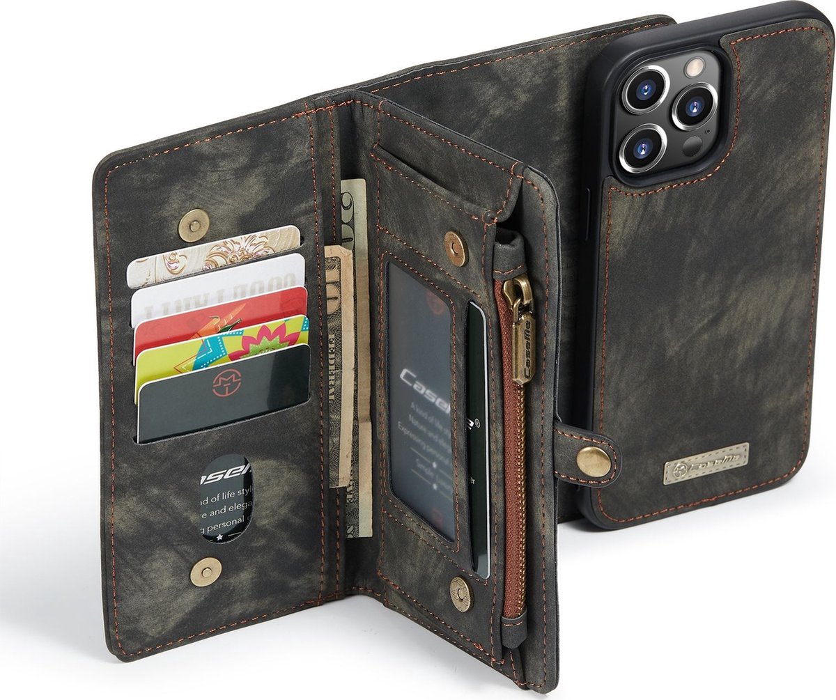 Caseme Luxe Wallet 2in1 Bookcase voor de iPhone 13 Pro - Zwart