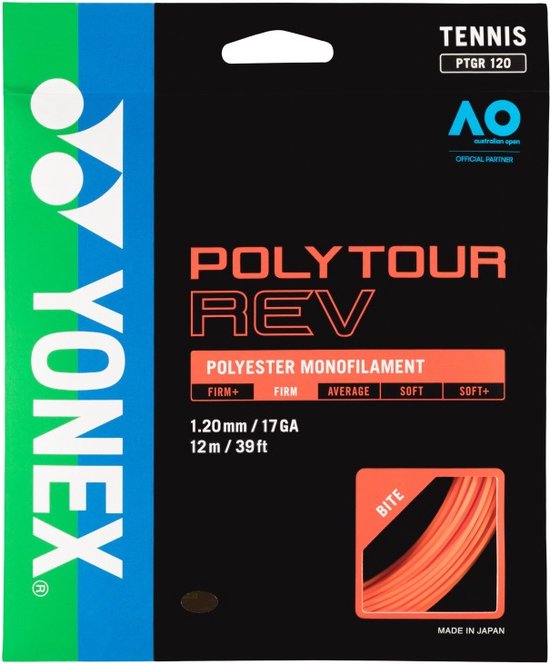 Foto: Yonex polytour rev set tennissnaar bright orange 120mm