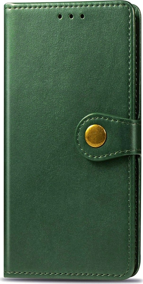 Mobigear Telefoonhoesje geschikt voor Xiaomi Redmi 9C Hoesje | Mobigear Snap Button Bookcase Portemonnee | Pasjeshouder voor 3 Pasjes | Telefoonhoesje voor Pinpas / OV Kaart / Rijbewijs - Groen