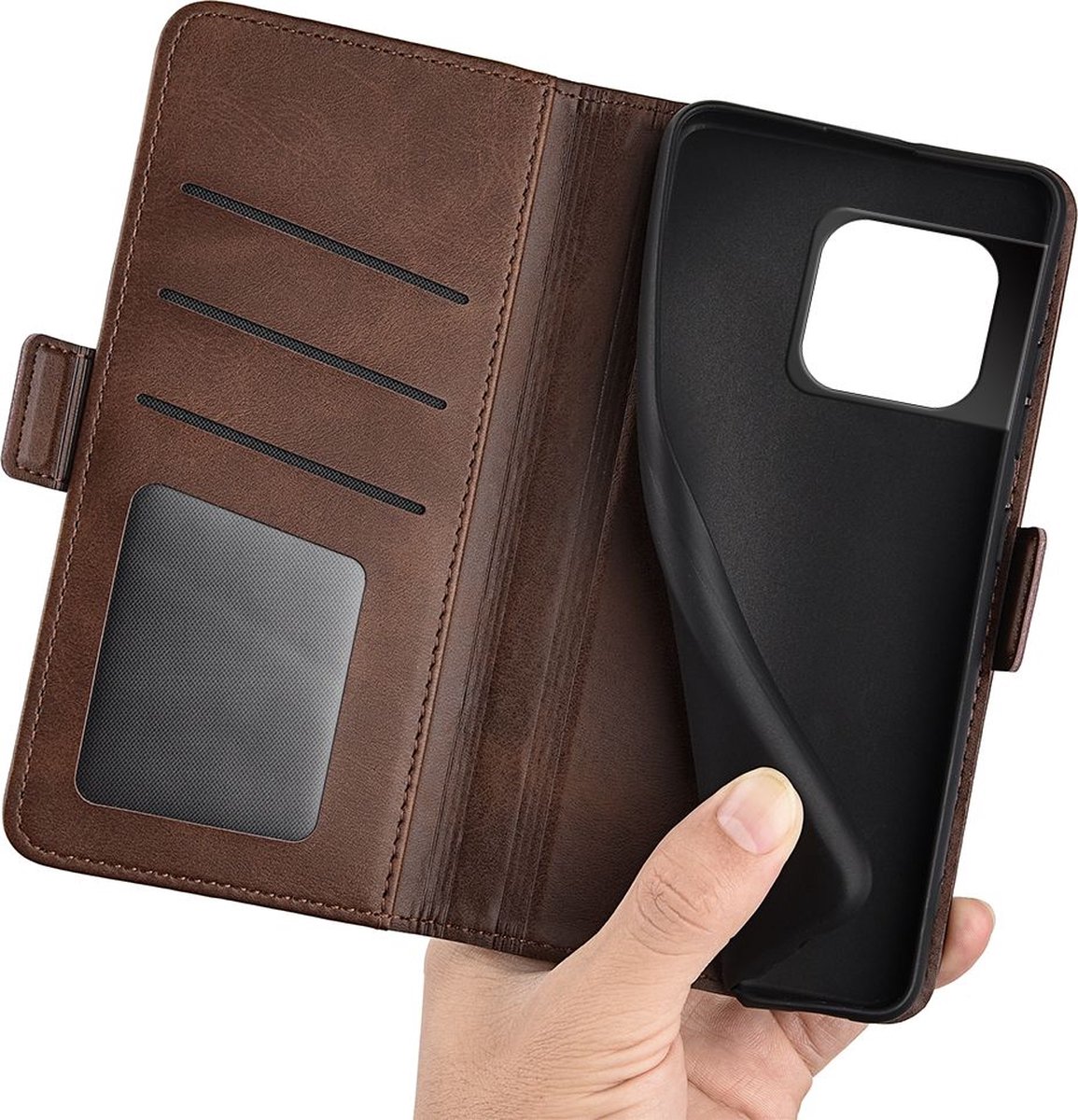 Mobigear Telefoonhoesje geschikt voor OnePlus 10 Pro Hoesje | Mobigear Slim Magnet Bookcase Portemonnee | Pasjeshouder voor 3 Pasjes | Telefoonhoesje voor Pinpas / OV Kaart / Rijbewijs - Bruin