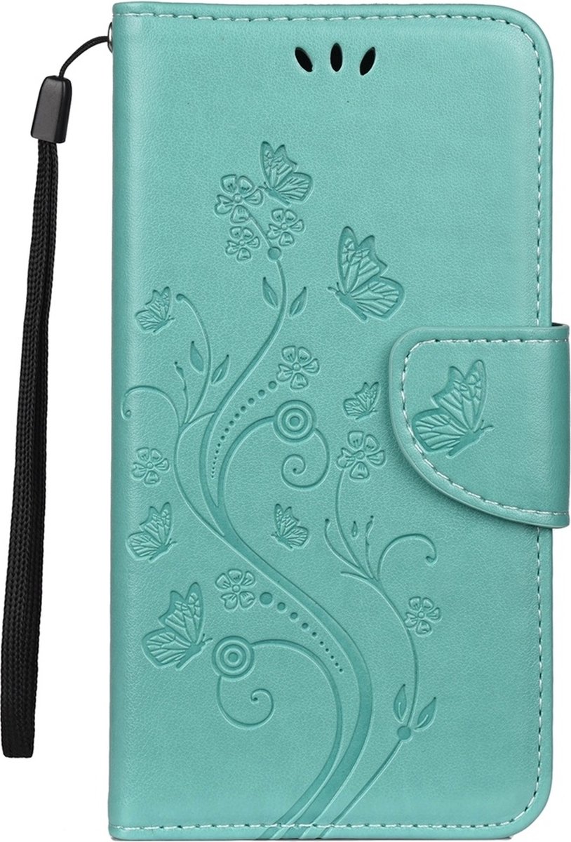 Mobigear Telefoonhoesje geschikt voor Apple iPhone 11 Hoesje | Mobigear Flowers Bookcase Portemonnee | Pasjeshouder voor 2 Pasjes | Telefoonhoesje voor Pinpas / OV Kaart / Rijbewijs - Turquoise