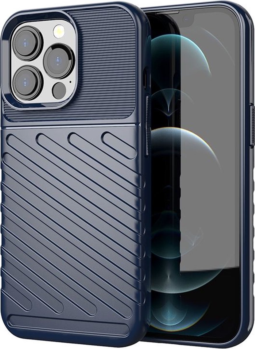 Mobigear Hoesje geschikt voor Apple iPhone 13 Pro Telefoonhoesje Flexibel TPU | Mobigear Groove Backcover | iPhone 13 Pro Case | Back Cover - Blauw